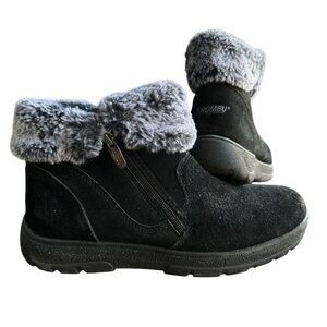 Khombu Booties Shoes Black Suede Leather Water Resistant Faux Fur Collar Size 9